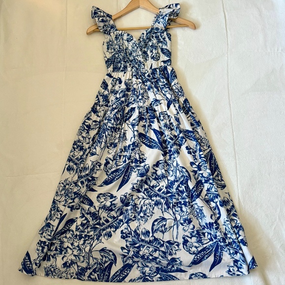 Abercrombie & Fitch Blue and White Floral Ruffle Sleeve Midi Dress, XXSP - Picture 3 of 12